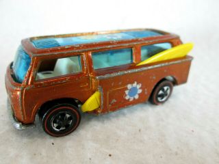 Vintage 1969 Mattel Hot Wheels Volkswagen Beach Bomb Redline Orange W/flowers