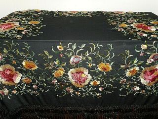 Antique Embroidered Silk Piano Shawl