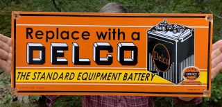 Large Vintage Delco Motor Oil Can Porcelain Gas Service Station Sign Advertising