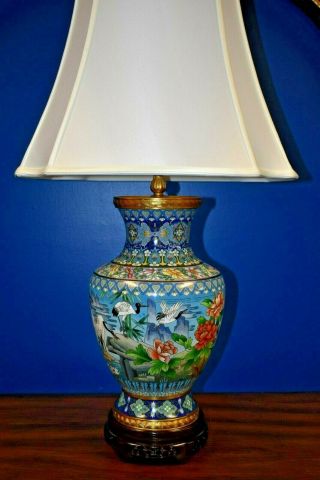 36 " Chinese Cloisonne Vase Lamp Cranes: Asian - Oriental - Porcelain - Japanese