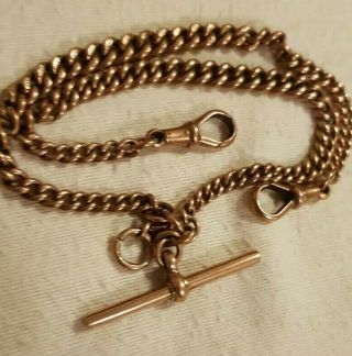 Vintage 9ct Solid Gold Albert Curb Link 14.  5 " Chain & T - Bar For Pocket Watch 31g