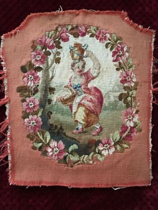 Gorgeous Handmade 18th C.  Antique Tapestry - Petit Point - Armchair Cover (l2)