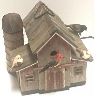 Vintage Handmade Barn Birdhouse Farm Indoor/outdoor Wood Signed Decorative Art