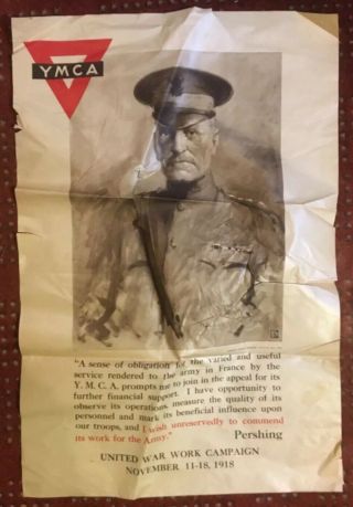 World War One Wwi Poster General Pershing Ymca 1918 20 X 30