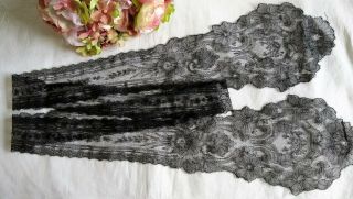 Gorgeous Antique Black Chantilly Lace Lappet/scarf 62 " Perfect