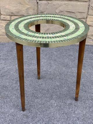 Mid Century Modern Round Tile Top End Table Plant Stand - 16 "