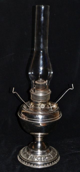 1890s B & H Nickel Brass Kerosene Lamp Bradley & Hubbard