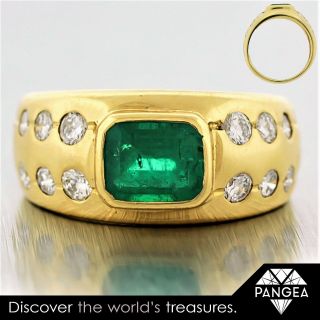 Vintage Estate 18k Yellow Gold 1ct Emerald & 0.  62ctw Diamond Designer Ring