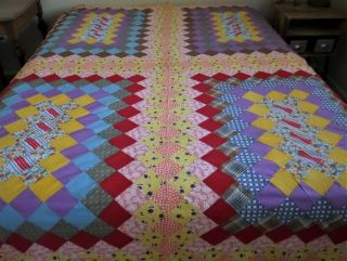Vintage Handmade/hand Stitched Quilt Top - 74 " X 96 " Feed Sack/feedsack Squares