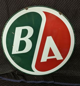 Old 36 In Oil Gas British American B/a Porcelain Sign Tac Authentic 1