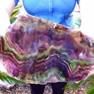 Large Very Decorative 10 1/4 Inch Multicolor Zoned Fluorite Crystal Slab
