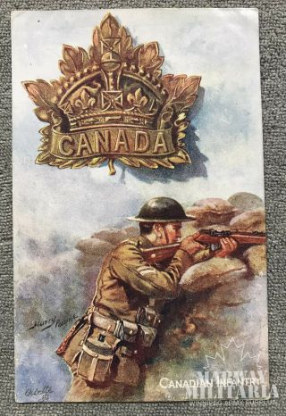 Ww1 Cef Postcard Canadian Infantry With General Service Cap Badge (18986)