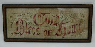 Victorian Antique Punch Paper Motto Sampler " God Bless Our Home " 23 " X 10 "