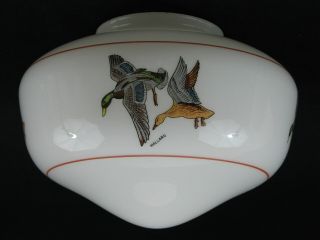 Vintage Milk Glass Mallards / Ducks Ceiling Fan Light Lamp Shade Globe