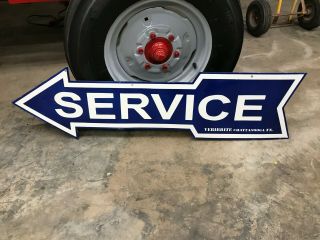 " Ford Service " Large,  Heavy Porcelain Double Sided Sign (48 " X 12 "),  Near