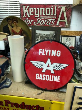 Vintage Flying A Porcelain Sign Gas Metal Station Pump Plate Ad Gasoline Oil