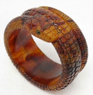 Brad Elfrink Carved Bakelite Coiled Snake Serpent 1 ½” Wide Bangle Bracelet
