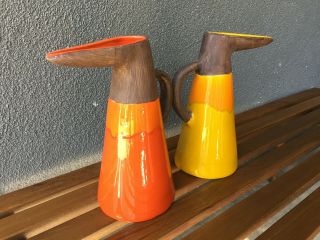 2 Jaru Pitchers Vase Pottery Ceramic Mid Century California Modern Eames Era