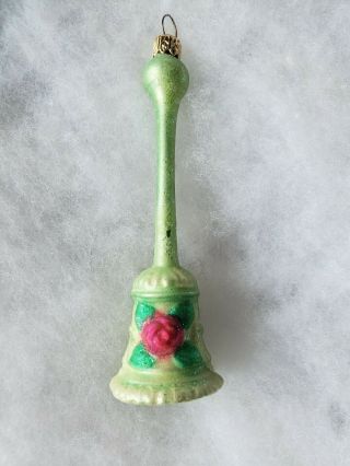 Christopher Radko Green Rose Bell 96 - 163 - 0 Glass Christmas Ornament