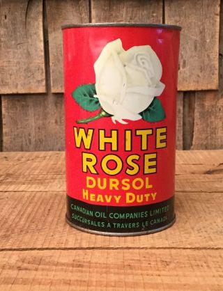 Rare Vintage White Rose Heavy Duty Motor Oil 1 Qt Tin Can Service Station Sign