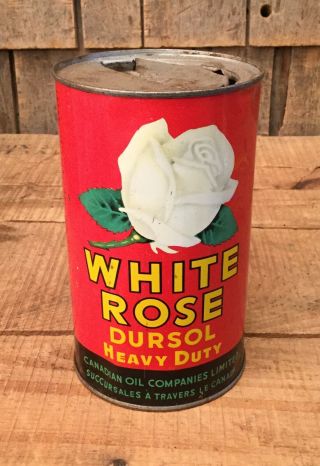 RARE Vintage WHITE ROSE Heavy Duty Motor Oil 1 Qt Tin Can Service Station Sign 2