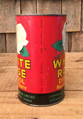 RARE Vintage WHITE ROSE Heavy Duty Motor Oil 1 Qt Tin Can Service Station Sign 3