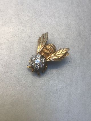 Vtg 14k Yellow Gold Diamond Bee Brooch Pin Estate Find