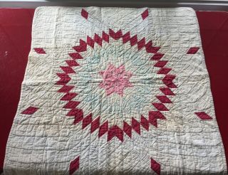 Antique Small Unique Old Quilt All Hand Stitched And Bound