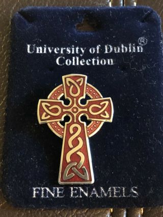 Trinity College Dublin Celtic Enamal Cross Brooch