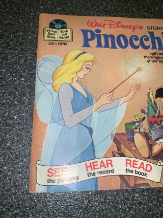 Walt Disney Story of Pinocchio 24 Page Read - Along Book and Record Vintage 311 2
