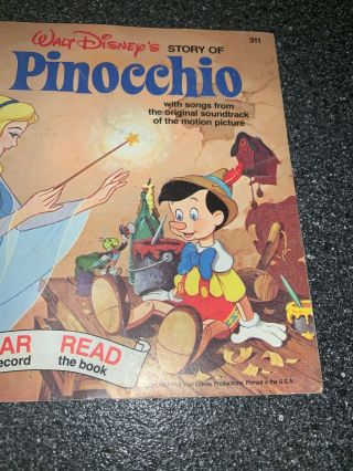 Walt Disney Story of Pinocchio 24 Page Read - Along Book and Record Vintage 311 3