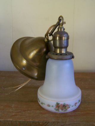 Vintage Antique Bryant Brass Pendant Ceiling Light Hanging Painted Glass Shade