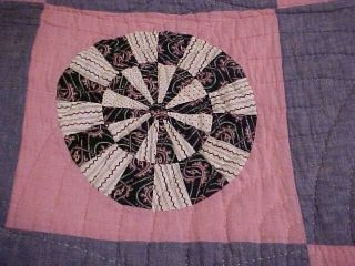 1920s Usa Made Quilt,  Blues & Pinks W/ Circles Of Black & Grey