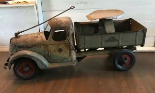 1930’s Antique Metal Toy Buddy - L Sit & Ride On Dump Truck Paint
