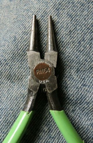 VINTAGE RN54 DIAMALLOY Round Nose Pliers,  SPRING ASSISTED GREEN HANDLE,  USA 2