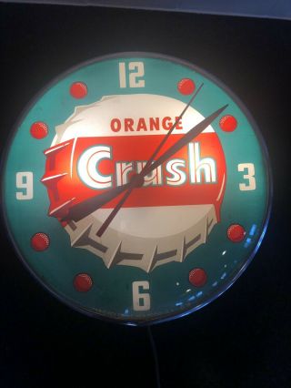 Orange Crush Clock - 1958 Pam Clock Co.  Bubble Dome