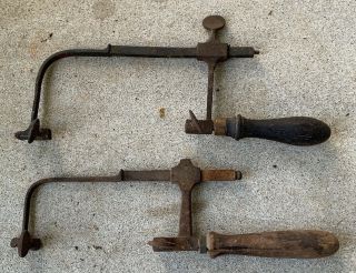 2 Vintage Antique Small Coping Saws Wooden Handles