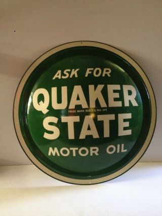 Quaker State Motor Oil Convex Button Sign 24” G - 26 Gas Petroliana