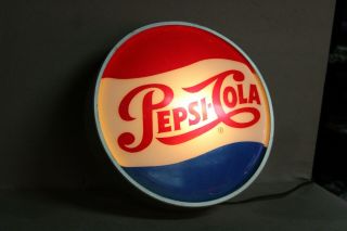 Scarce 1950s Drink Pepsi Cola Bubble Face Reverse Painted Lighted Sign Coke Farm