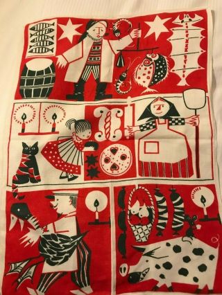 Swedish Vintage 1960s Linen Table Cloth Or Wallhanging,  Christmas Motifs