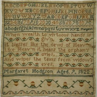 Early 19th Century Verse & Alphabet Sampler By Margaret Hodgson Aged 9 - 1822