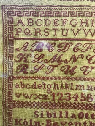 Antique Framed Alphabet Sampler Cross Stitch Embroidery Linen 1898 Baventhal 2