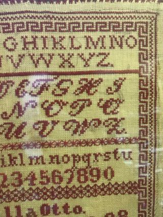 Antique Framed Alphabet Sampler Cross Stitch Embroidery Linen 1898 Baventhal 3