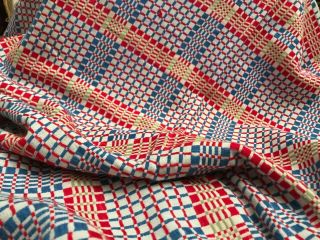 Antique Swedish 1900s Handwoven Very Fine Red/blue/white Check Tablecloth
