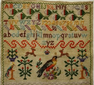 MID/LATE 19TH CENTURY BIRD & MOTIF SAMPLER BY CATHERINE TERRY AGED 9 - c.  1870 2