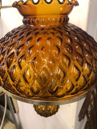 Vintage Retro Amber Quilted Glass GWTW Style Hanging Light with Hurricane 2