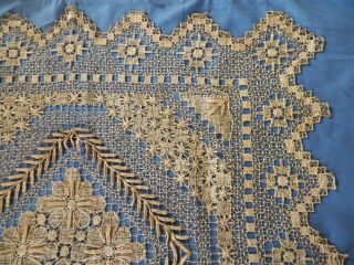 Antique French Cluny Bobbin Lace Table Cloth Scarf 33 " X 33 " Handmade Ecru