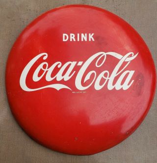 Vintage Coca Cola Porcelain Button Sign 24 Inches Coke Advertising Marketing