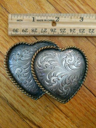 Vintage Sterling Silver Plated Double Heart Belt Buckle