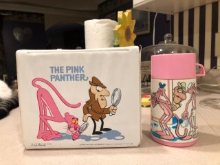1980 Vintage The Pink Panther Vinyl Lunch Box And Thermos - - Near